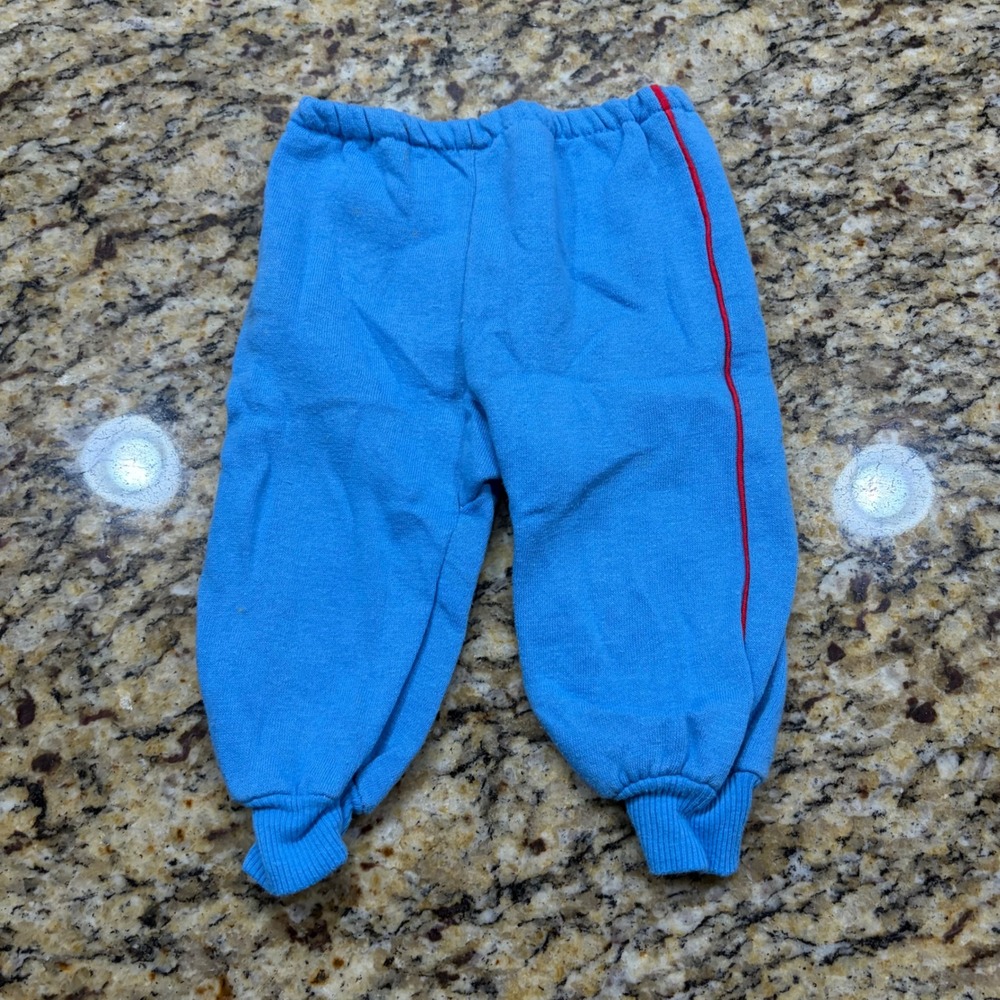 Vintage 1984 Disney Babies Blue Sweatpants Red Stripe Newborn to 6 Months